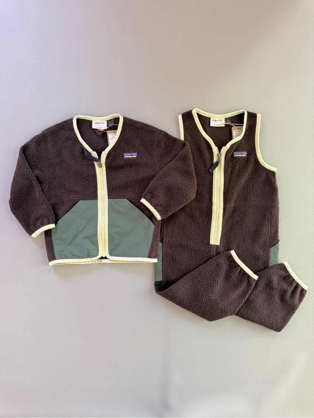Patagonia Baby Shearing Fleece Overalls & Jacket SET Den Brown 2T - New w Tags